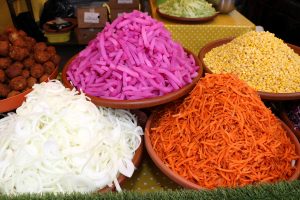 Plates of grated vegetables