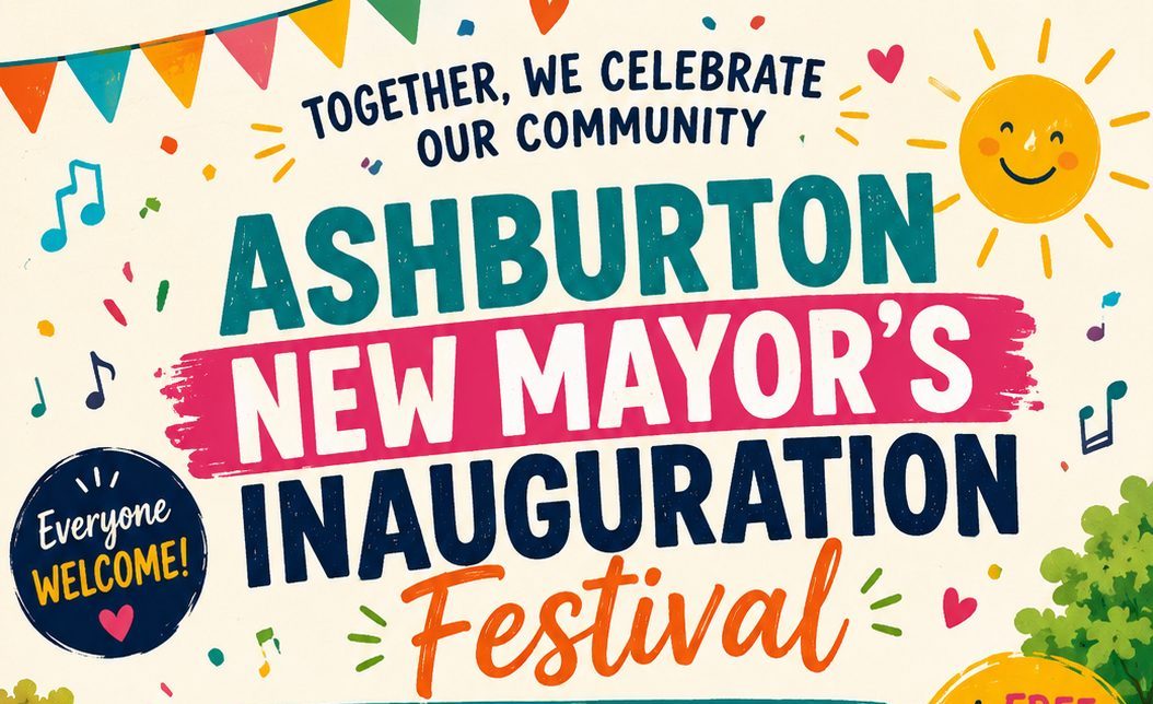 A colourful poster for Ashburton's New Mayors Inauguration Festival